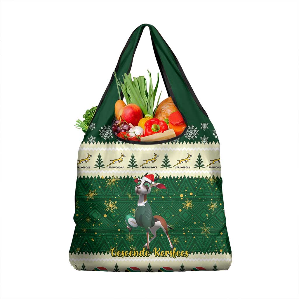 Custom South Africa Rugby Christmas Grocery Bag Geseende Kersfees Springboks African Pattern