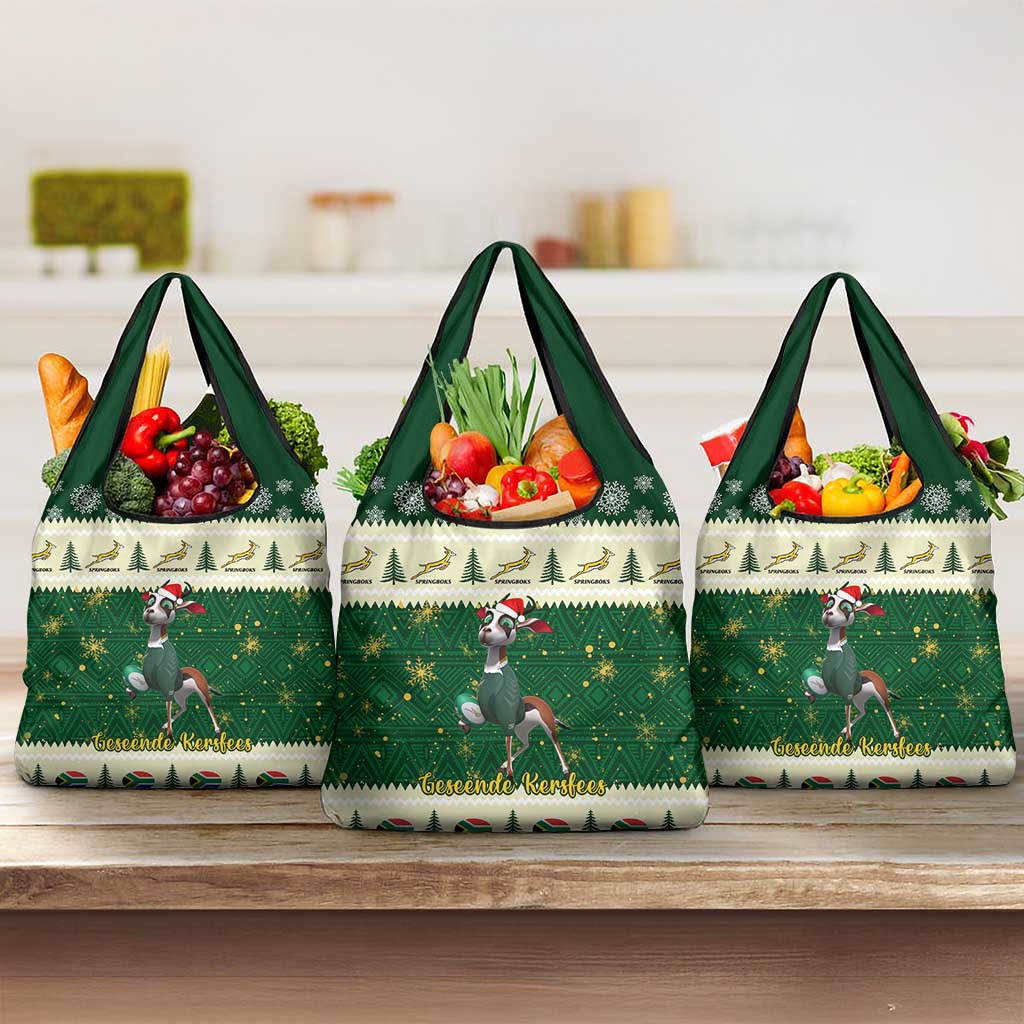 Custom South Africa Rugby Christmas Grocery Bag Geseende Kersfees Springboks African Pattern
