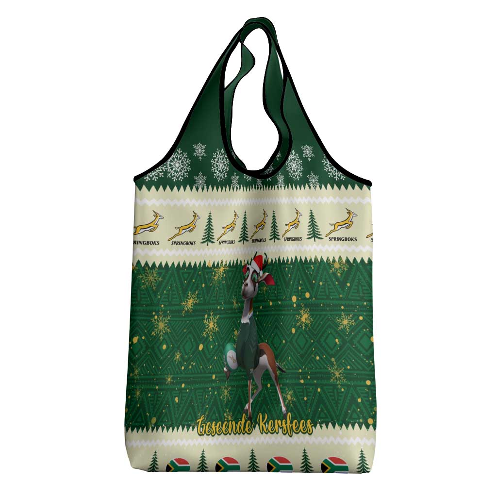Custom South Africa Rugby Christmas Grocery Bag Geseende Kersfees Springboks African Pattern
