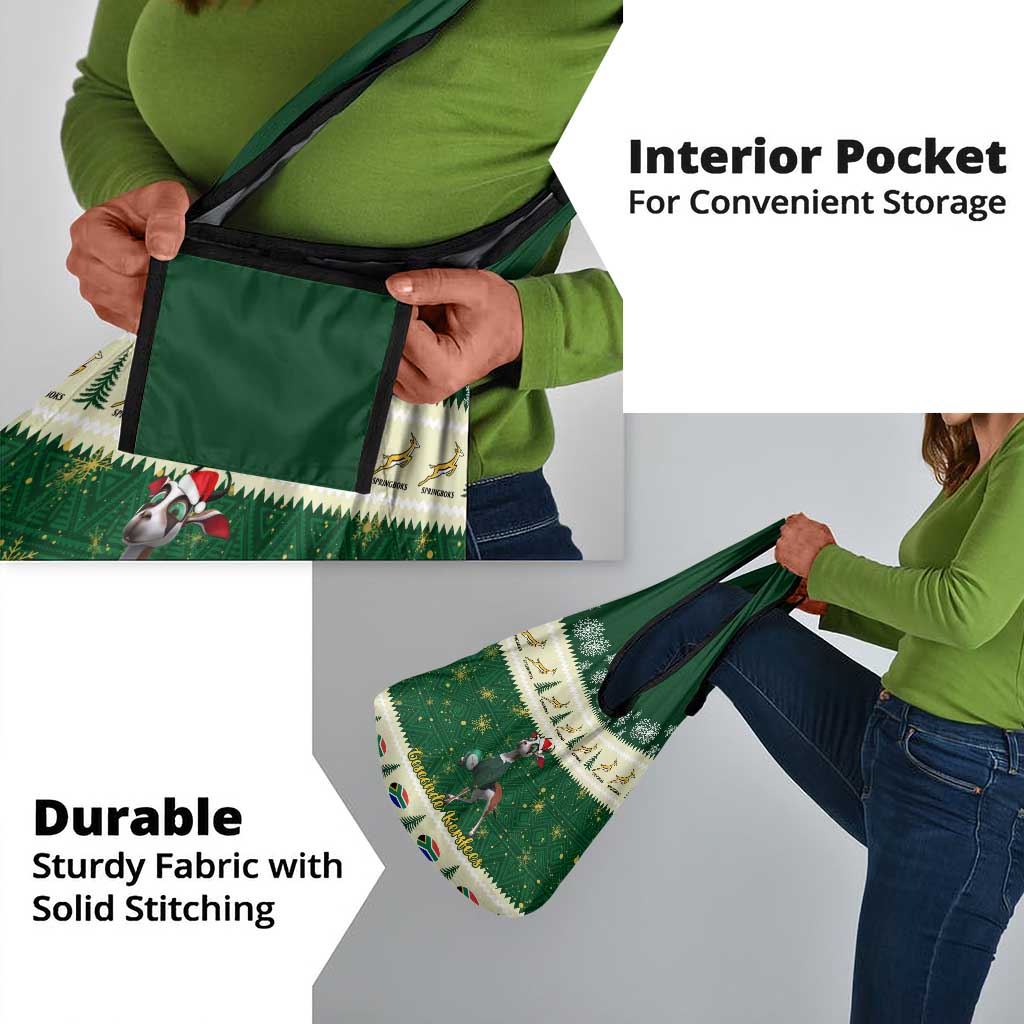 Custom South Africa Rugby Christmas Grocery Bag Geseende Kersfees Springboks African Pattern