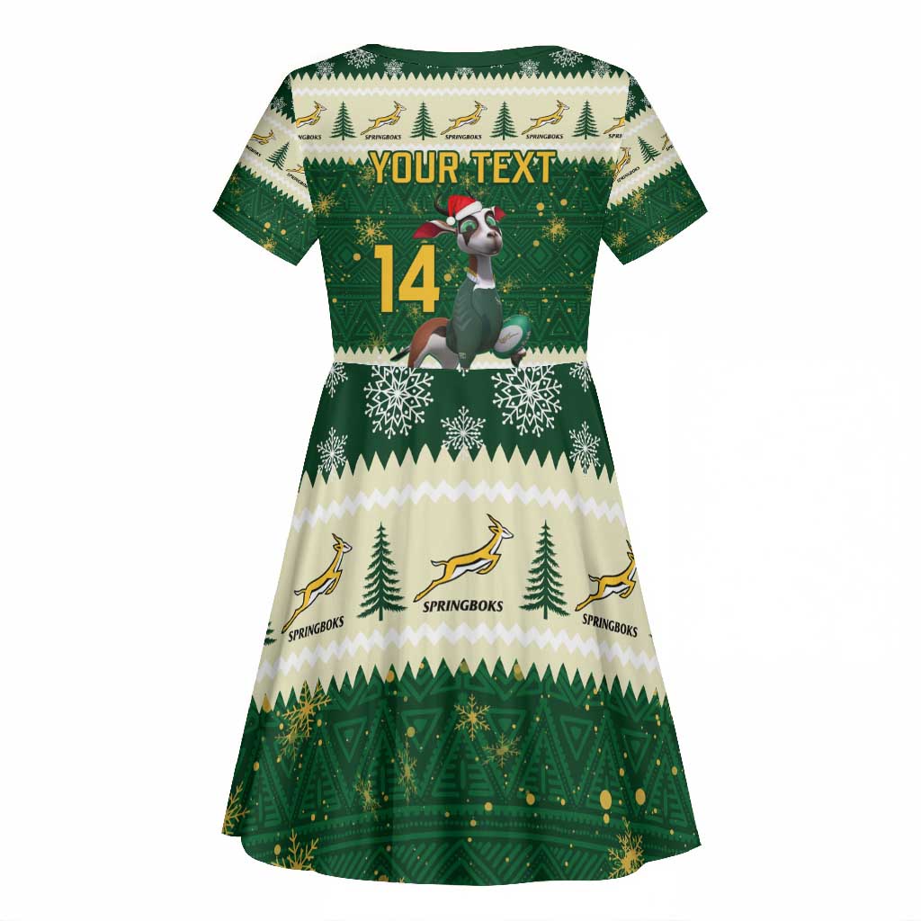 Custom South Africa Rugby Christmas Kid Short Sleeve Dress Geseende Kersfees Springboks African Pattern