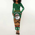 Personalised South Africa Christmas Long Sleeve Bodycon Dress Cool Santa Claus With South African Map LT14