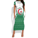 Personalized Afro Algeria Short Sleeve Bodycon Dress Coat Of Arms African Pattern LT14