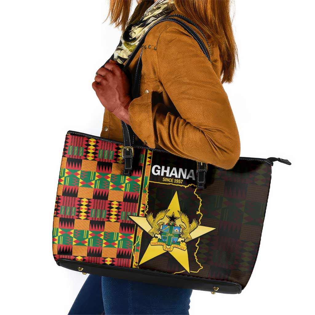 Afro Ghana Independence Day Leather Tote Bag Ghanaian 1957 Kente Pattern