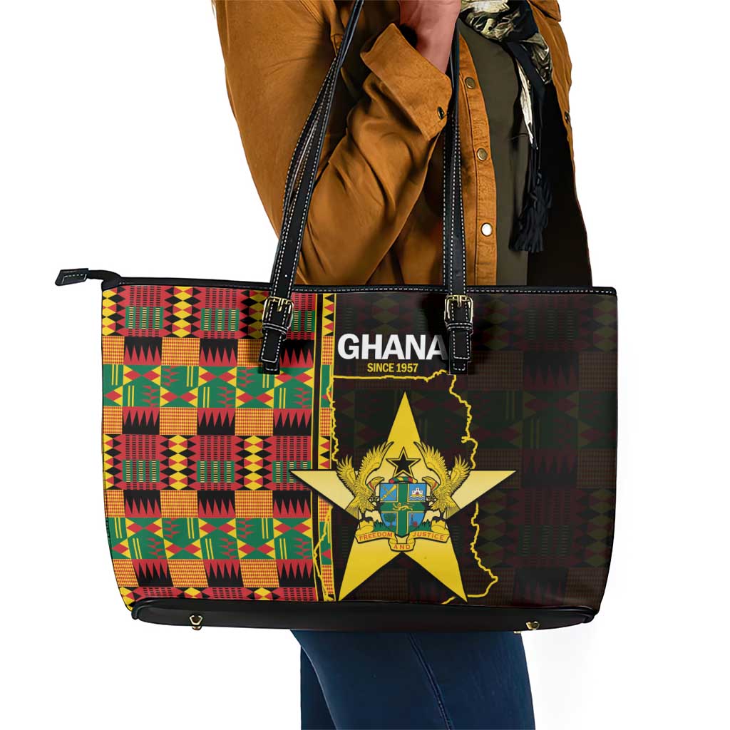 Afro Ghana Independence Day Leather Tote Bag Ghanaian 1957 Kente Pattern