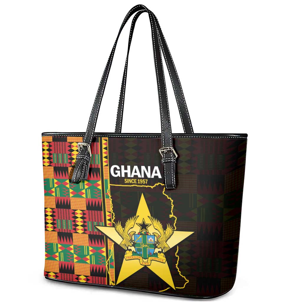 Afro Ghana Independence Day Leather Tote Bag Ghanaian 1957 Kente Pattern