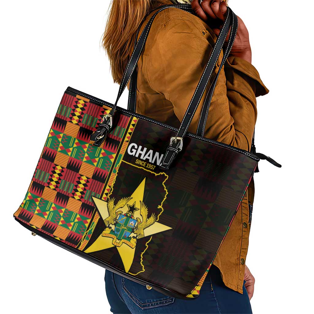 Afro Ghana Independence Day Leather Tote Bag Ghanaian 1957 Kente Pattern