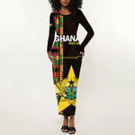 Afro Ghana Independence Day Long Sleeve Bodycon Dress Ghanaian 1957 Kente Pattern LT14