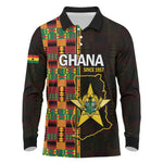 Afro Ghana Independence Day Long Sleeve Polo Shirt Ghanaian 1957 Kente Pattern
