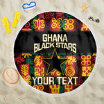 Custom Ghana Black Stars Beach Blanket Adinkra Pattern - Football Style