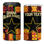 Custom Ghana Black Stars 4 in 1 Can Cooler Tumbler Adinkra Pattern - Football Style