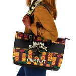 Custom Ghana Black Stars Leather Tote Bag Adinkra Pattern - Football Style