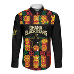 Custom Ghana Black Stars Long Sleeve Button Shirt Adinkra Pattern - Football Style