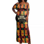 Custom Ghana Black Stars Off Shoulder Maxi Dress Adinkra Pattern - Football Style