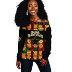 Custom Ghana Black Stars Off Shoulder Sweater Adinkra Pattern - Football Style