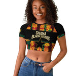 Custom Ghana Black Stars Raglan Cropped T shirt Adinkra Pattern - Football Style
