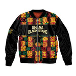 Custom Ghana Black Stars Sleeve Zip Bomber Jacket Adinkra Pattern - Football Style