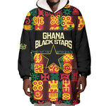 Custom Ghana Black Stars Wearable Blanket Hoodie Adinkra Pattern - Football Style