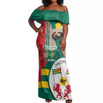 Republique Togolaise Monument de l'Independance Off Shoulder Maxi Dress African Pinkish Rose Coat Of Arms