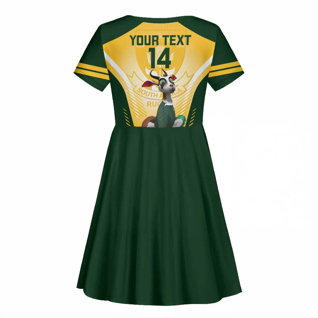 Custom South Africa Rugby Kid Short Sleeve Dress Cute Springboks Mascot