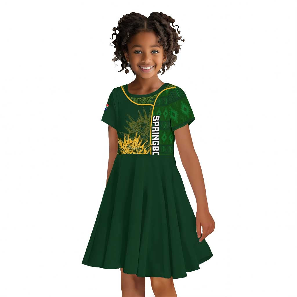 Custom South Africa Rugby Kid Short Sleeve Dress Go Champions Springboks Flower