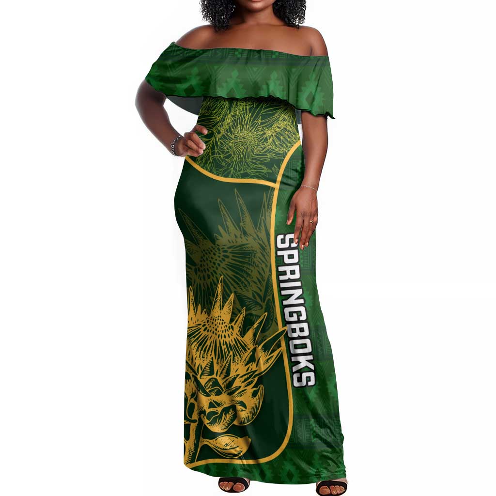 Custom South Africa Rugby Off Shoulder Maxi Dress Go Champions Springboks Flower