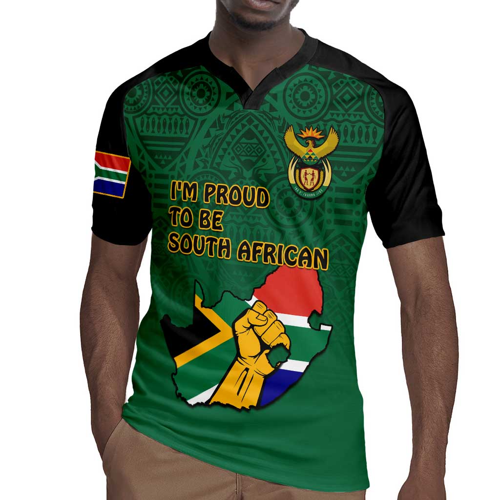 Personalised South Africa Rugby Jersey African Pattern Happy Freedom Day Green Version
