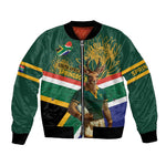 Custom South Africa Rugby Bomber Jacket 2024 Go Springboks Mascot African Pattern