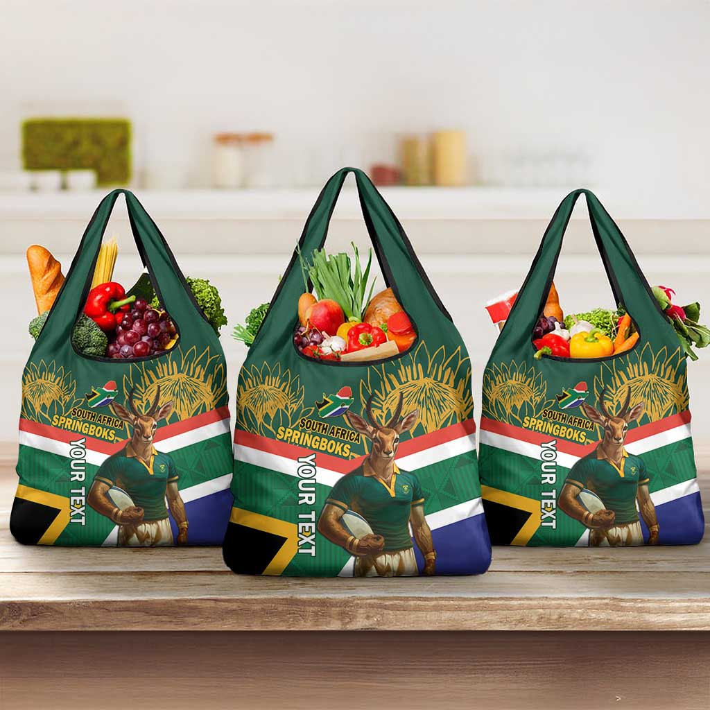 Custom South Africa Rugby Grocery Bag 2024 Go Springboks Mascot African Pattern
