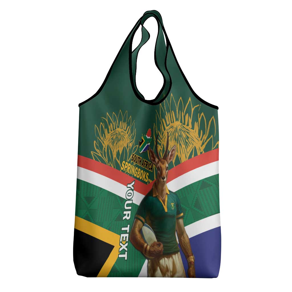 Custom South Africa Rugby Grocery Bag 2024 Go Springboks Mascot African Pattern