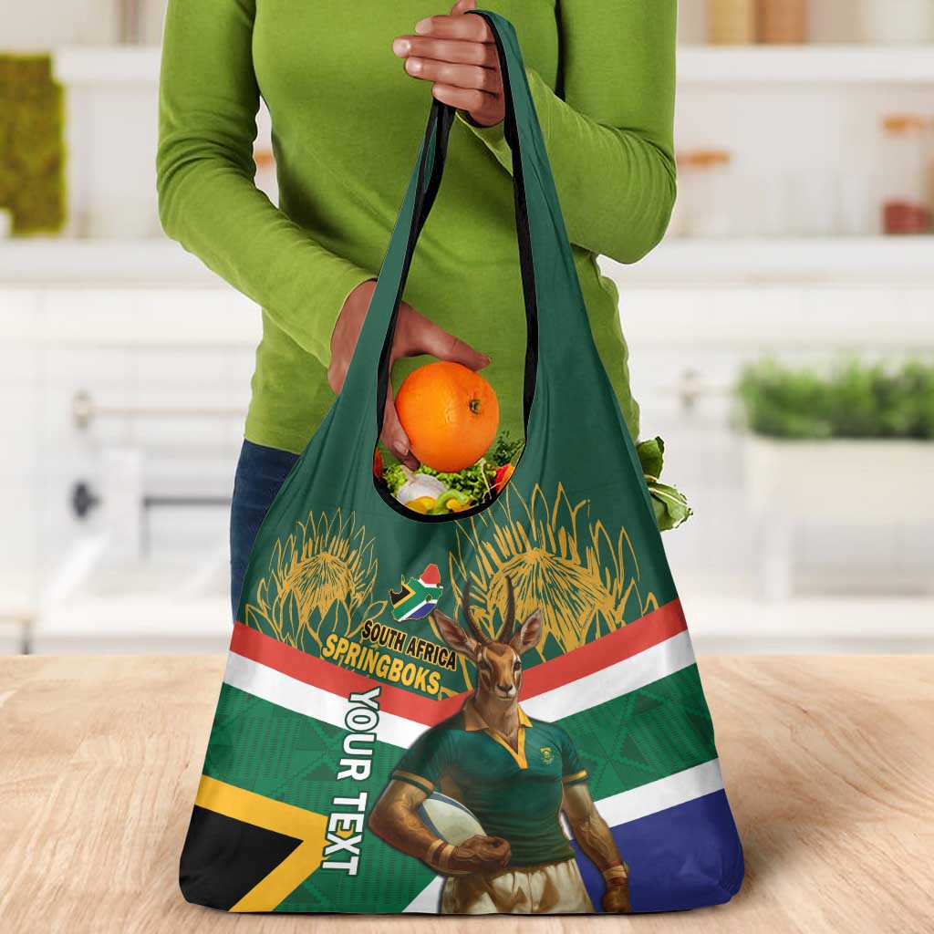 Custom South Africa Rugby Grocery Bag 2024 Go Springboks Mascot African Pattern