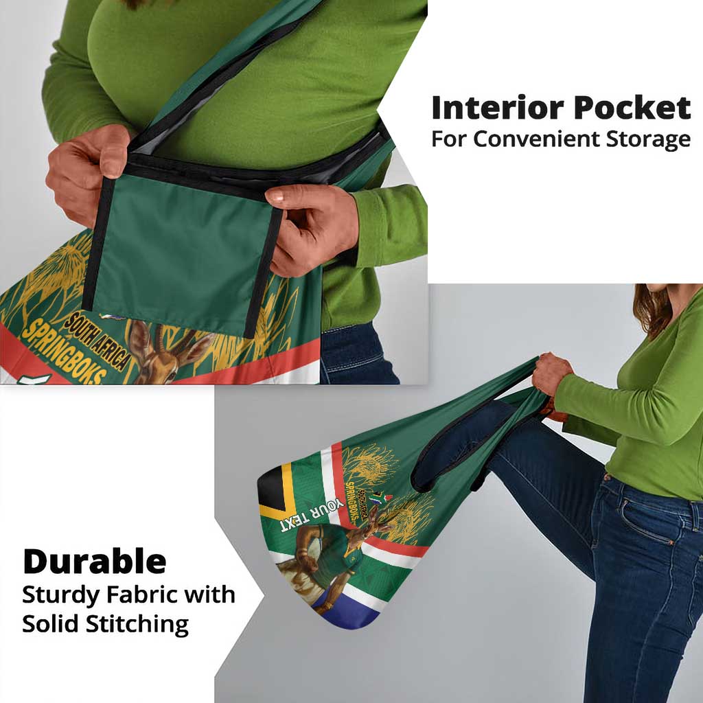 Custom South Africa Rugby Grocery Bag 2024 Go Springboks Mascot African Pattern