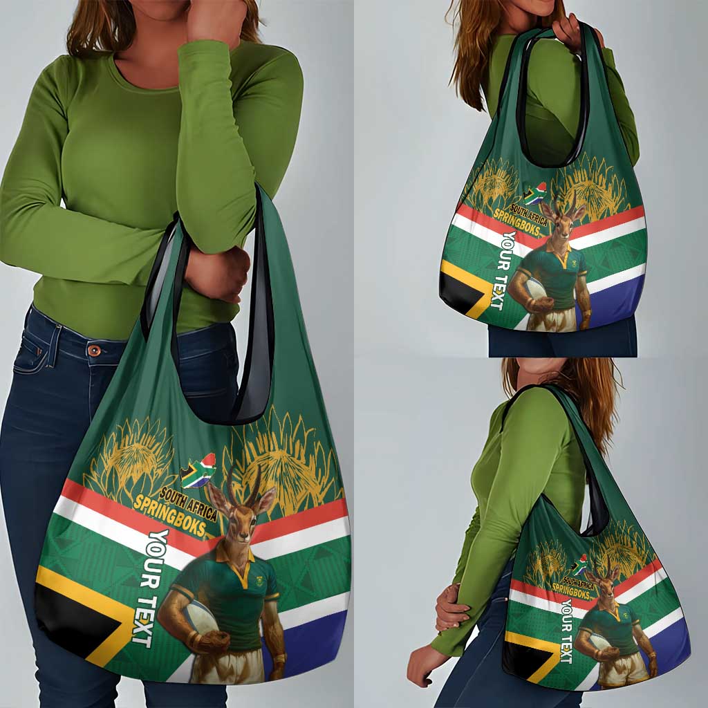 Custom South Africa Rugby Grocery Bag 2024 Go Springboks Mascot African Pattern