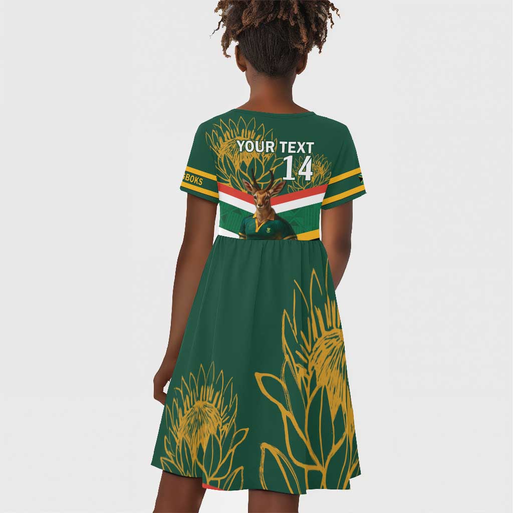 Custom South Africa Rugby Kid Short Sleeve Dress 2024 Go Springboks Mascot African Pattern
