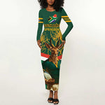 Custom South Africa Rugby Long Sleeve Bodycon Dress 2024 Go Springboks Mascot African Pattern LT14