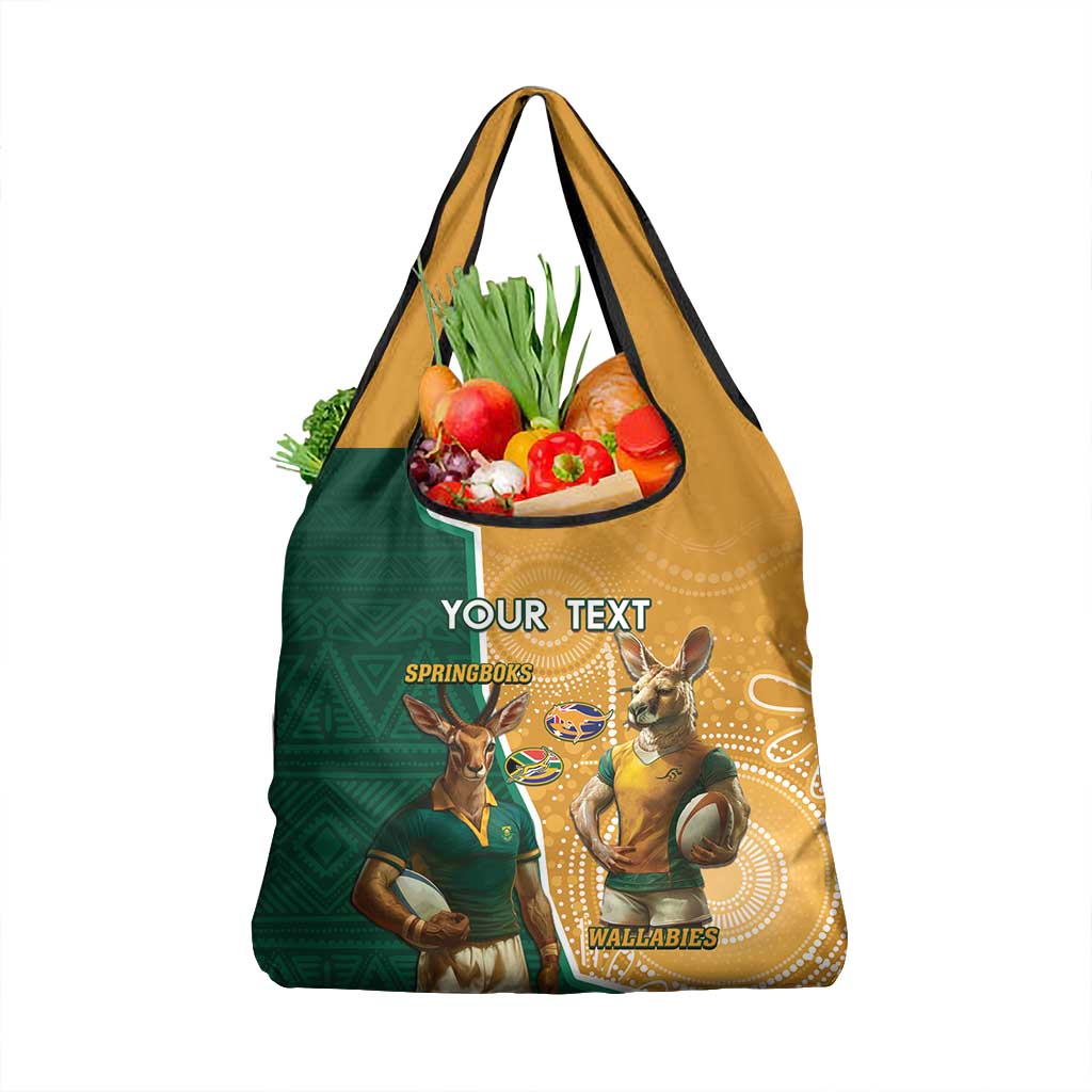 Personalised South Africa And Australia Rugby Grocery Bag 2024 Springboks Wallabies Mascots Together