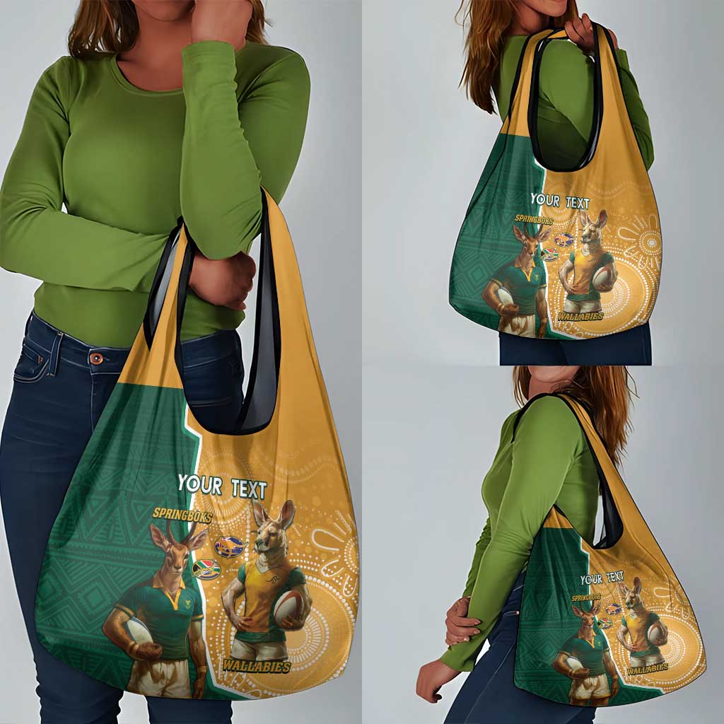 Personalised South Africa And Australia Rugby Grocery Bag 2024 Springboks Wallabies Mascots Together