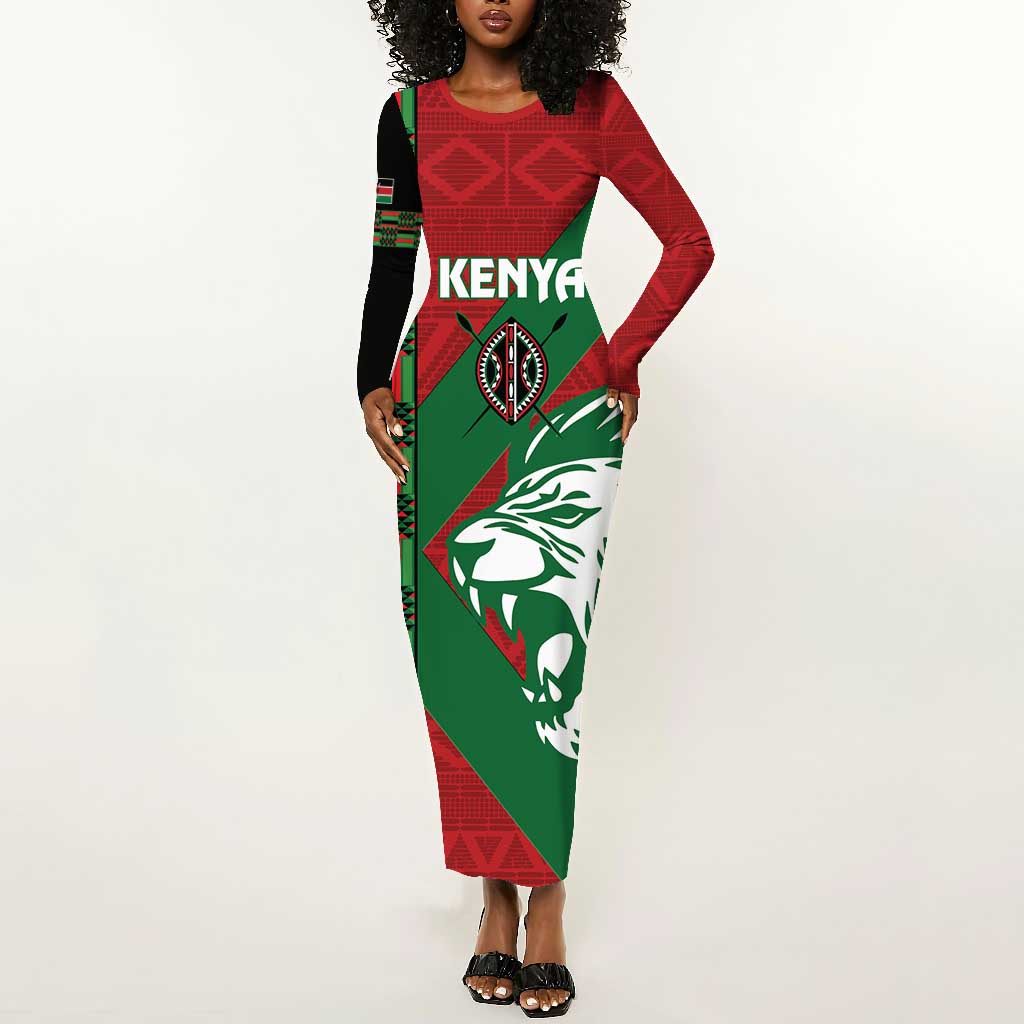 Afro Kenya Rugby Custom Long Sleeve Bodycon Dress Go Lionesses - African Pattern LT14