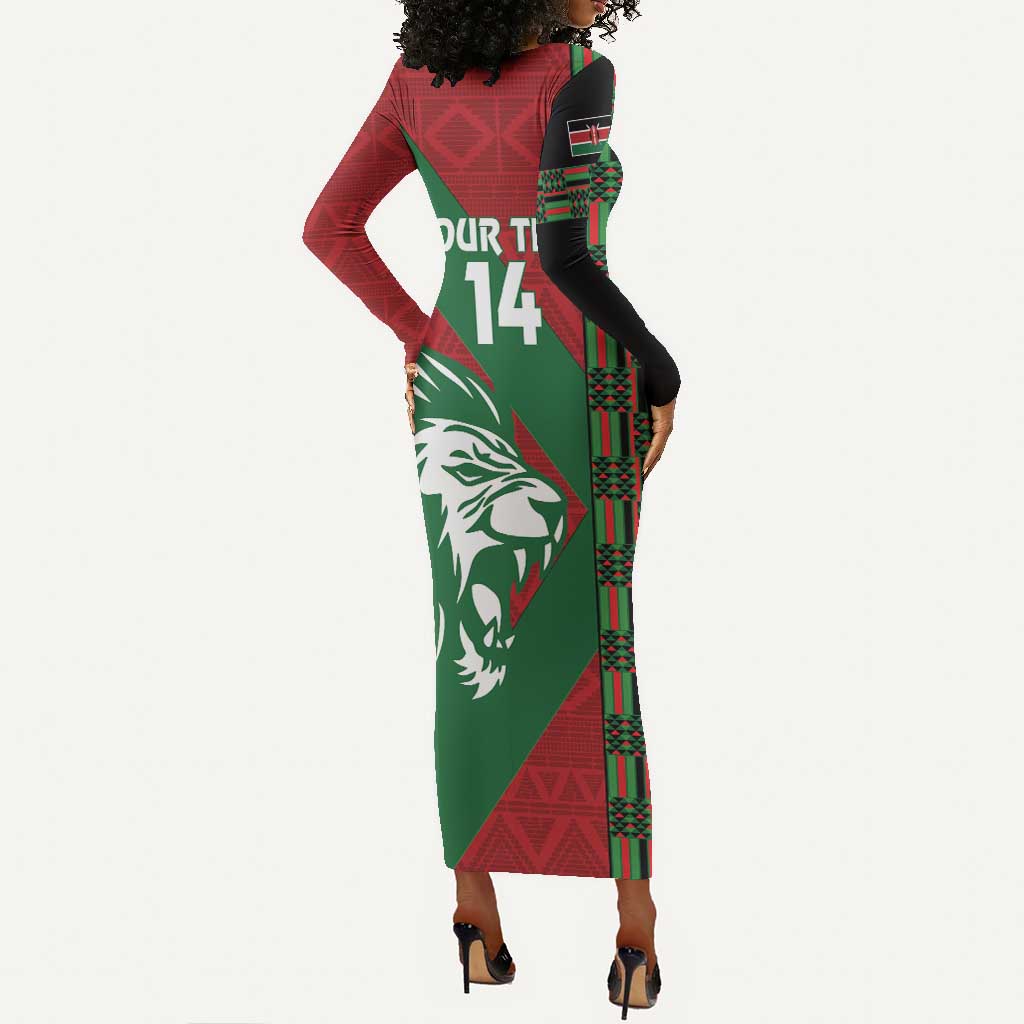 Afro Kenya Rugby Custom Long Sleeve Bodycon Dress Go Lionesses - African Pattern LT14