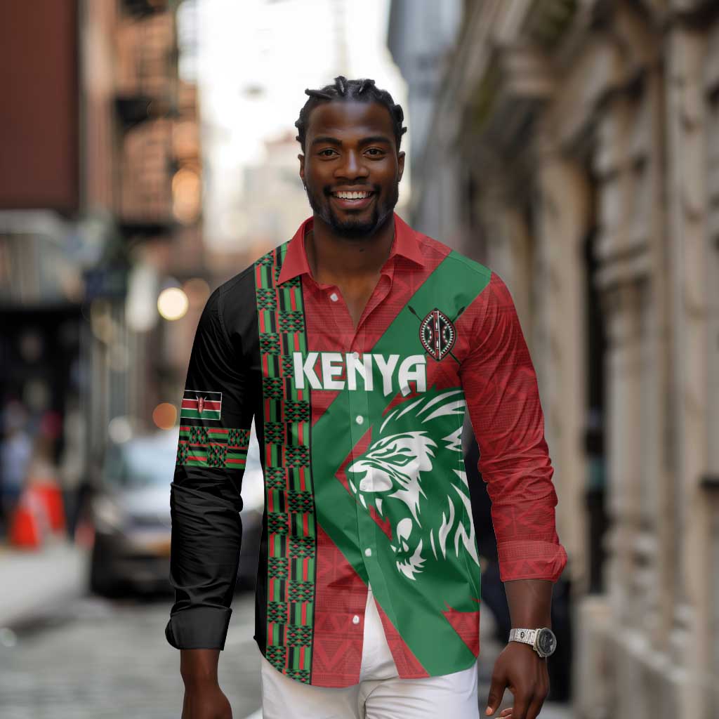 Afro Kenya Rugby Custom Long Sleeve Button Shirt Go Lionesses - African Pattern