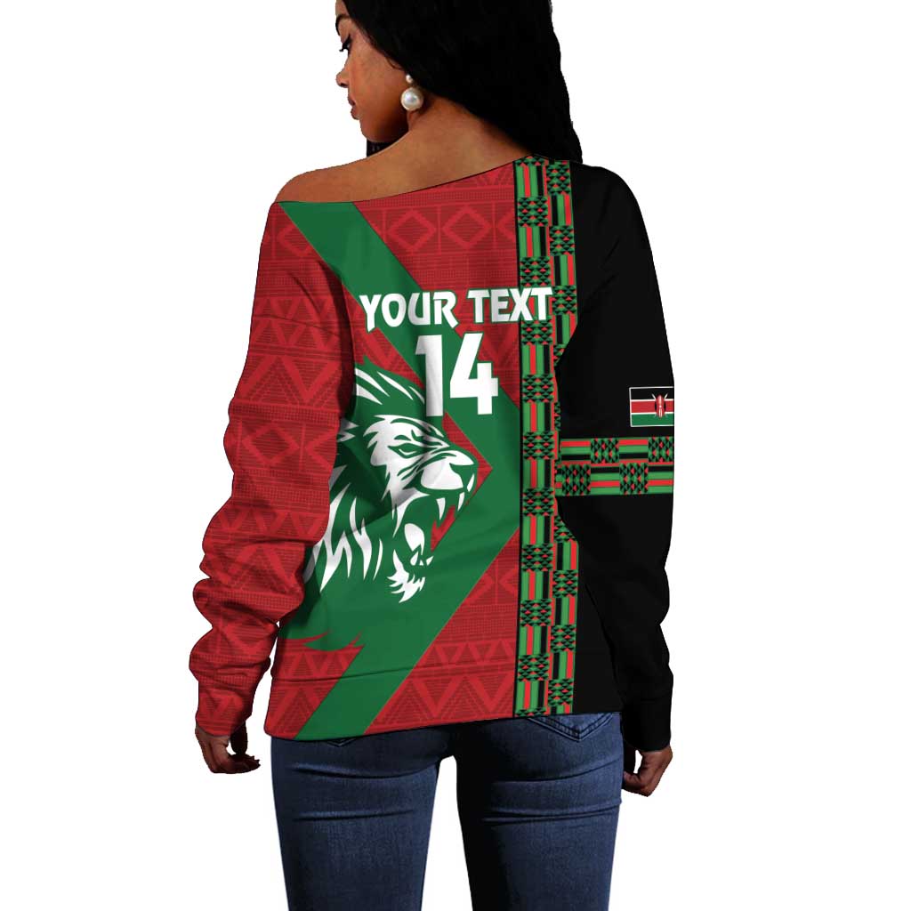 Afro Kenya Rugby Custom Off Shoulder Sweater Go Lionesses - African Pattern