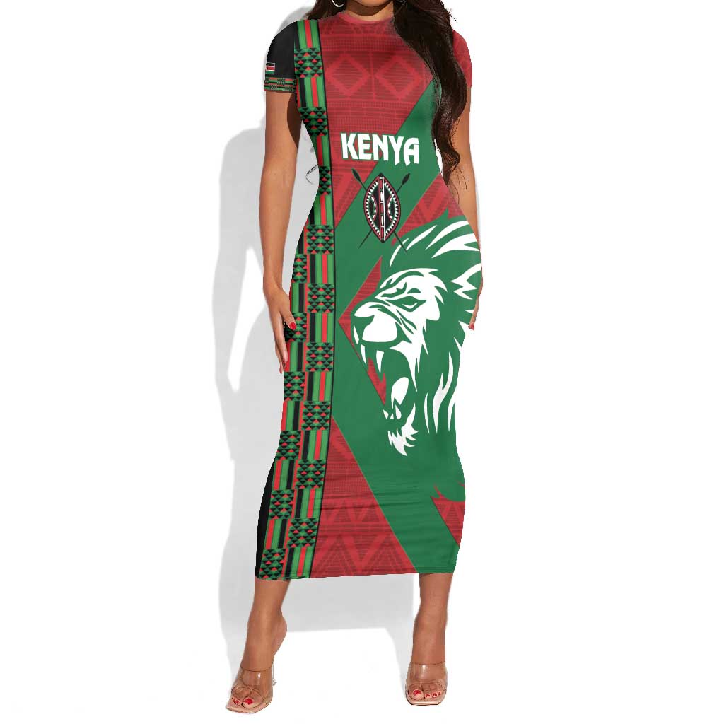 Afro Kenya Rugby Custom Short Sleeve Bodycon Dress Go Lionesses - African Pattern LT14