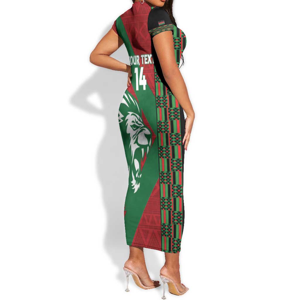 Afro Kenya Rugby Custom Short Sleeve Bodycon Dress Go Lionesses - African Pattern LT14