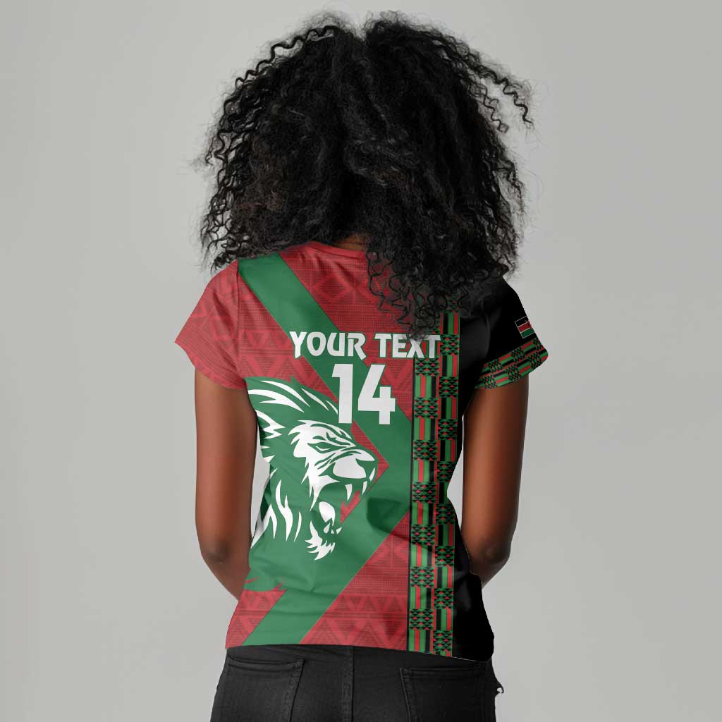 Afro Kenya Rugby Custom Women V-Neck T-Shirt Go Lionesses - African Pattern