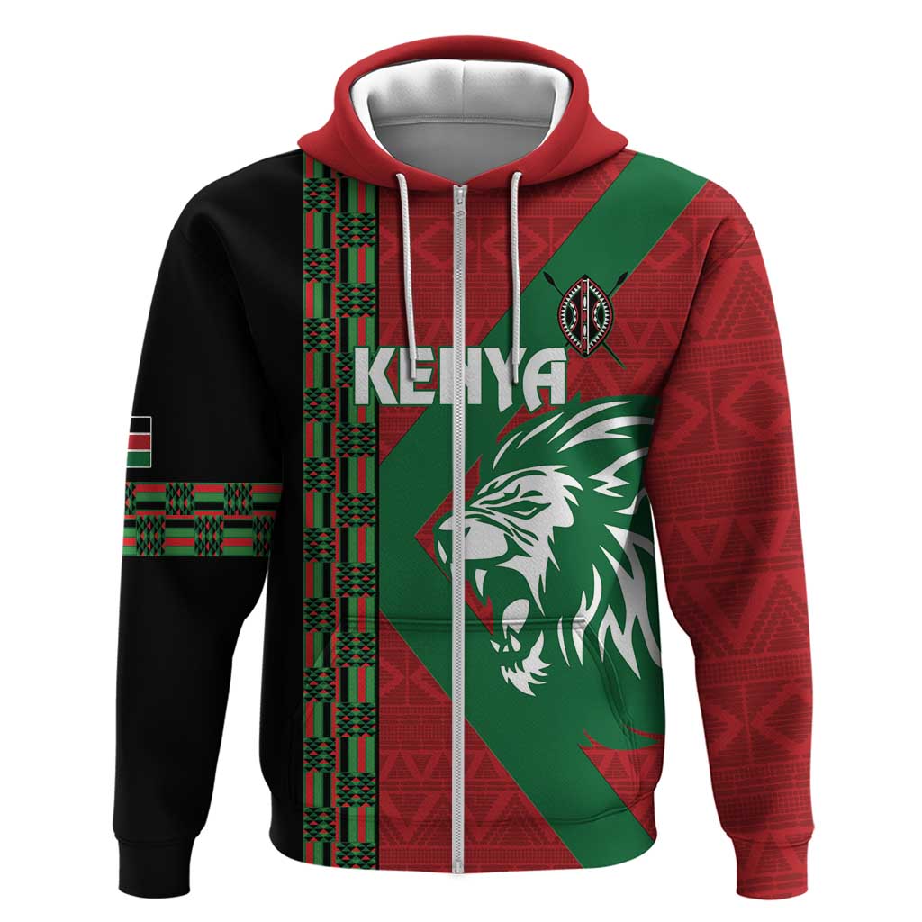 Afro Kenya Rugby Custom Zip Hoodie Go Lionesses - African Pattern