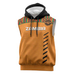 Custom Zambia Football Sleeveless Hoodie Copper Queens Kente Pattern - African Pride