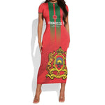 Custom Morocco Football Short Sleeve Bodycon Dress Go Lionesses of Atlas LT14