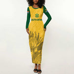 Custom South Africa Soccer Long Sleeve Bodycon Dress Go Banyana Banyana Proteas LT14