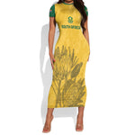 Custom South Africa Soccer Short Sleeve Bodycon Dress Go Banyana Banyana Proteas LT14
