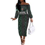 Custom Nigeria Football Off The Shoulder Long Sleeve Dress Go Super Falcons African Pattern